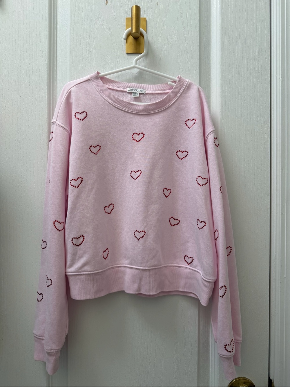 Crewcuts Light Pink Heart Sweatshirt with Red Heart Accents